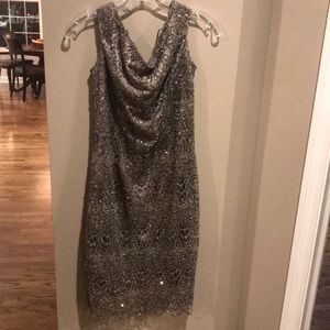 Kay Unger Off-Shoulder Gold Evening Gown Size 10